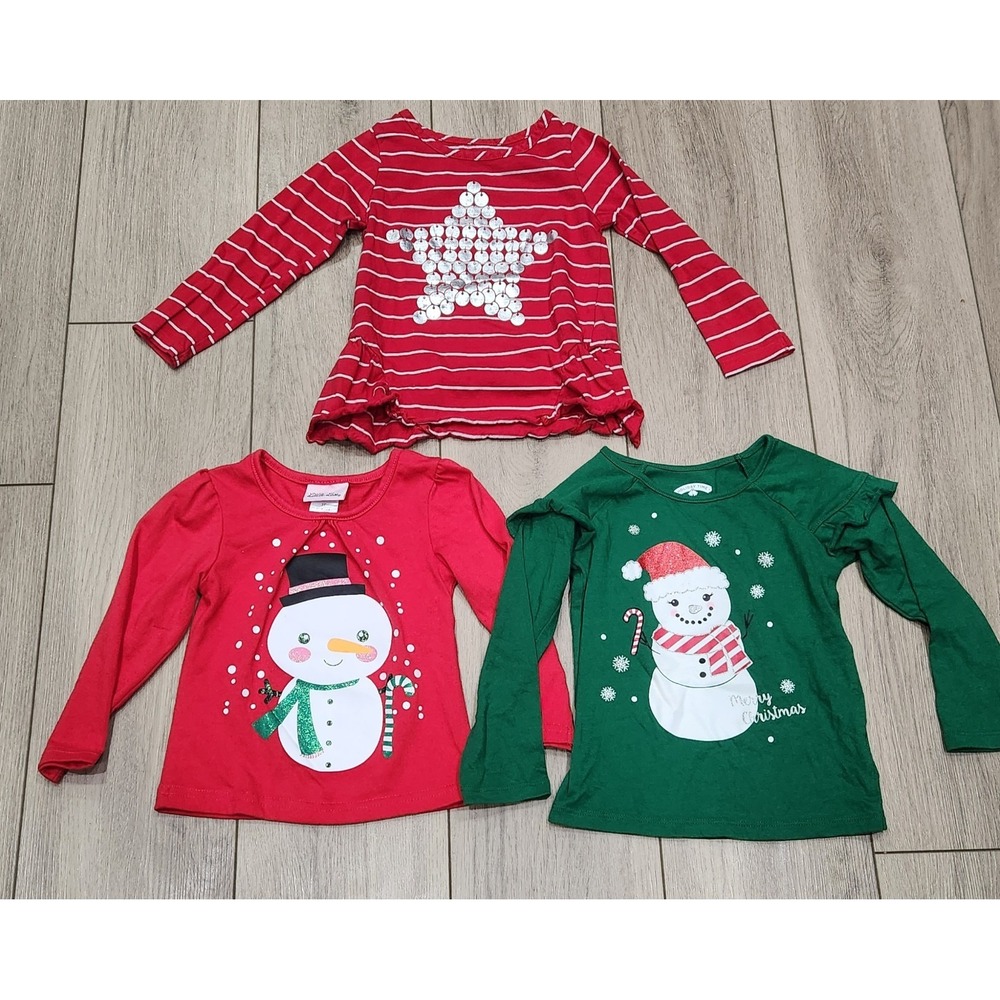 Lot Of 3 Snowman Star Holiday Christmas‎ Longsleeve Shirts Kids Toddler Size 3T